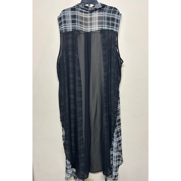 Torrid Plaid Shirt Dress Sheer Size 5 Black White Sleeveless Button Front Laye - Picture 5 of 5